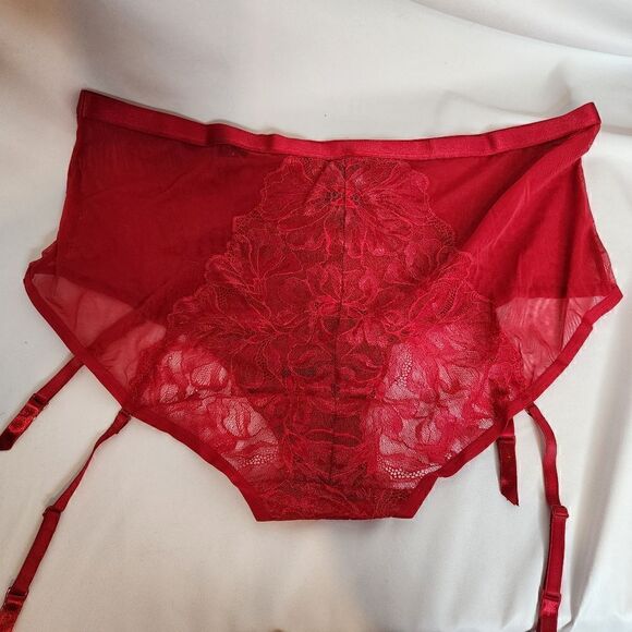 5X 28W Torrid Red Shimmer Lace  Mid Rise Brief Removeable Garter Panty Lingerie - Picture 3 of 9